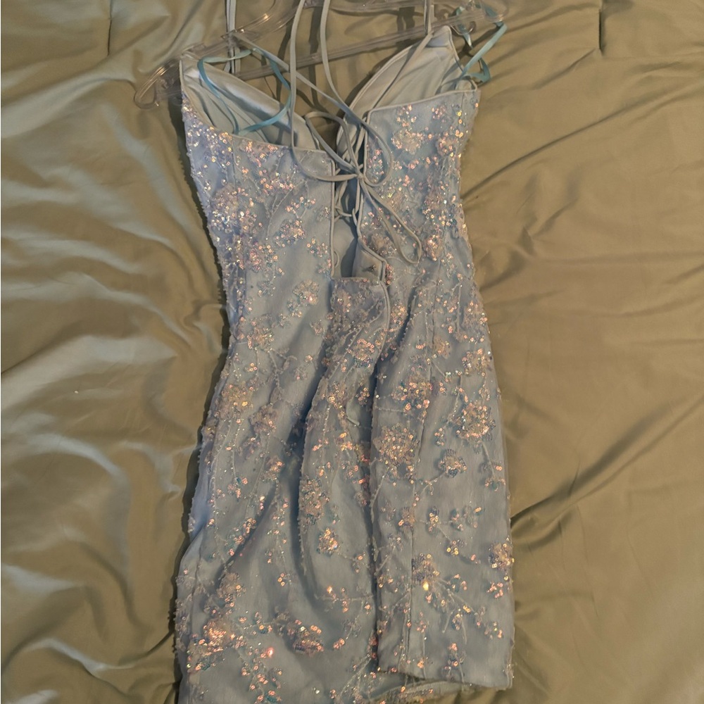 Elegant Blue Sequin Mini Dress